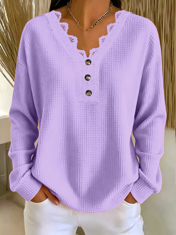 Brigeaia - Winter Long Sleeve Lace Top With Button