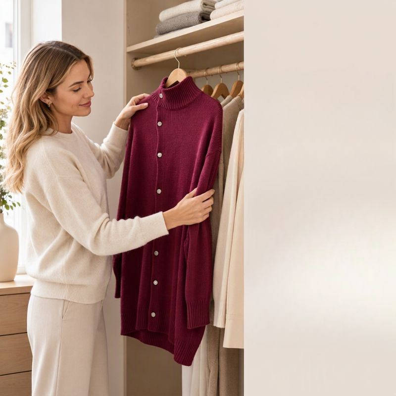Renette - Longline Knit Sweater With Turtleneck and Buttons