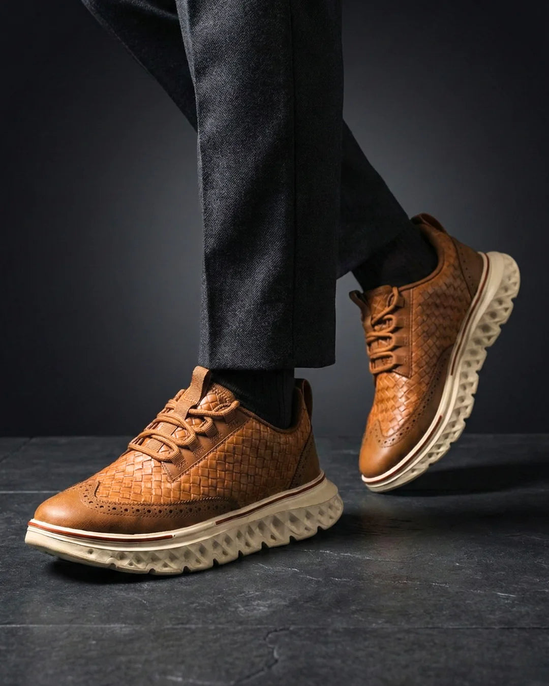 Kremer - Woven Leather Lace Up Sneakers