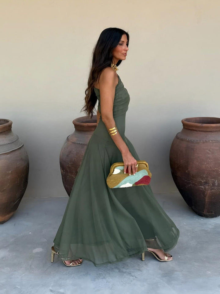 Dainia - One-Shoulder Mesh Maxi Dress