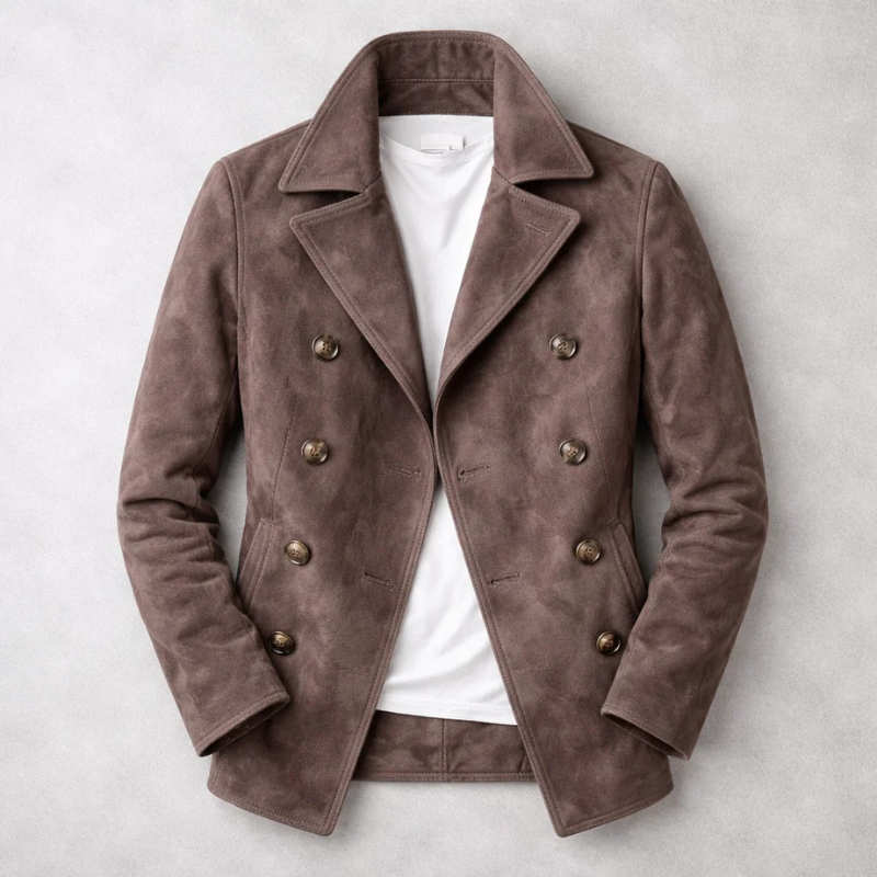 Bertarik - Classic Double-Breasted Suede Jacket