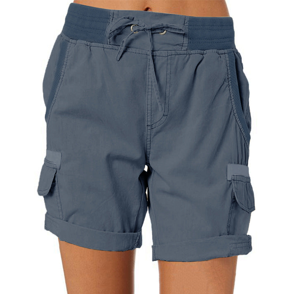 Audria - High Waist Drawstring Cargo Pocket Shorts