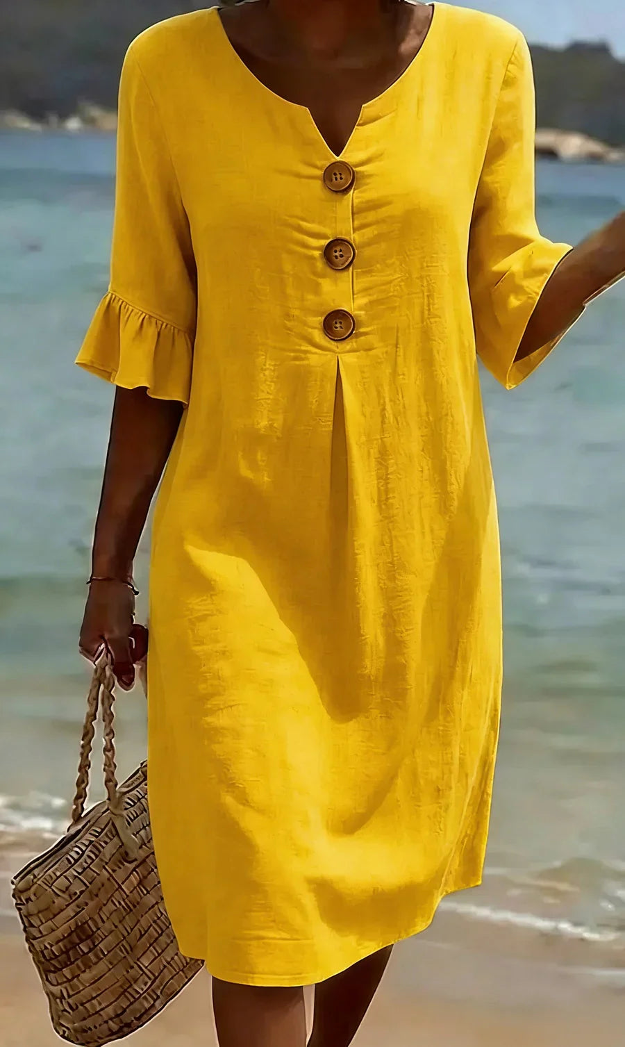 Mlaina - Elegant Midi Dress With Button
