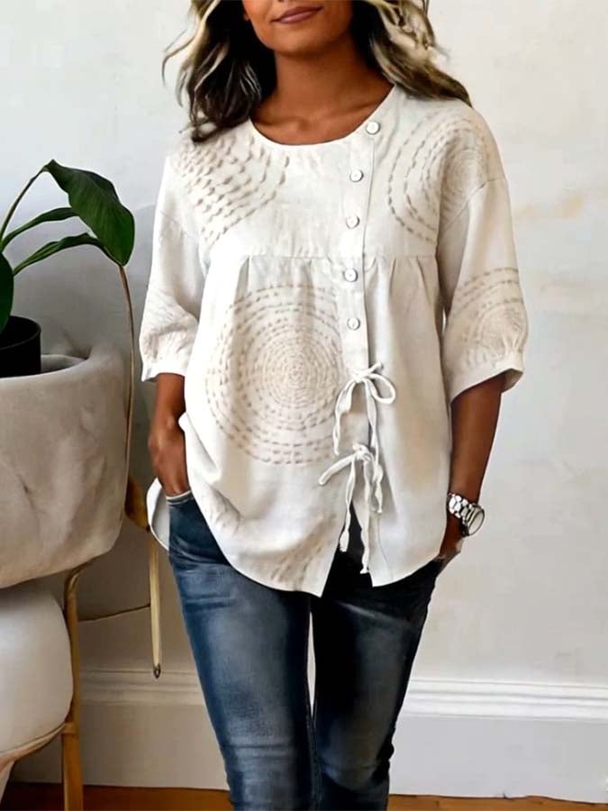 Hydda - Embroidered Blouse With Front Buttons