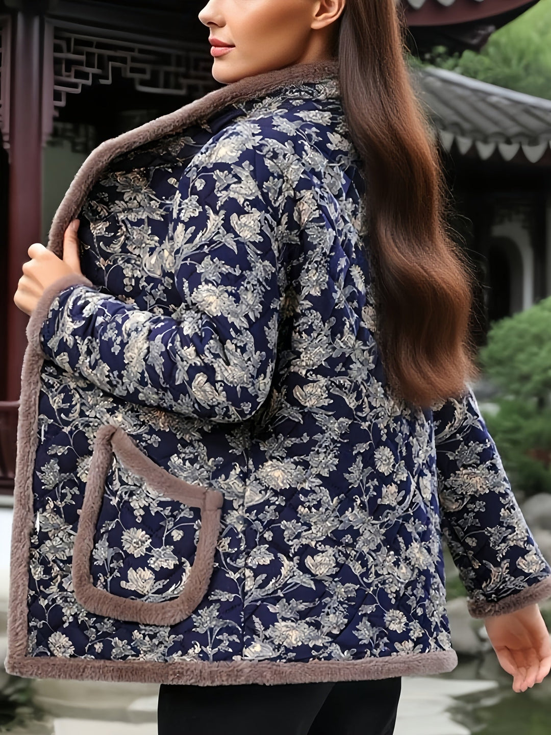 Silvea - Floral Winter Jacket With Button