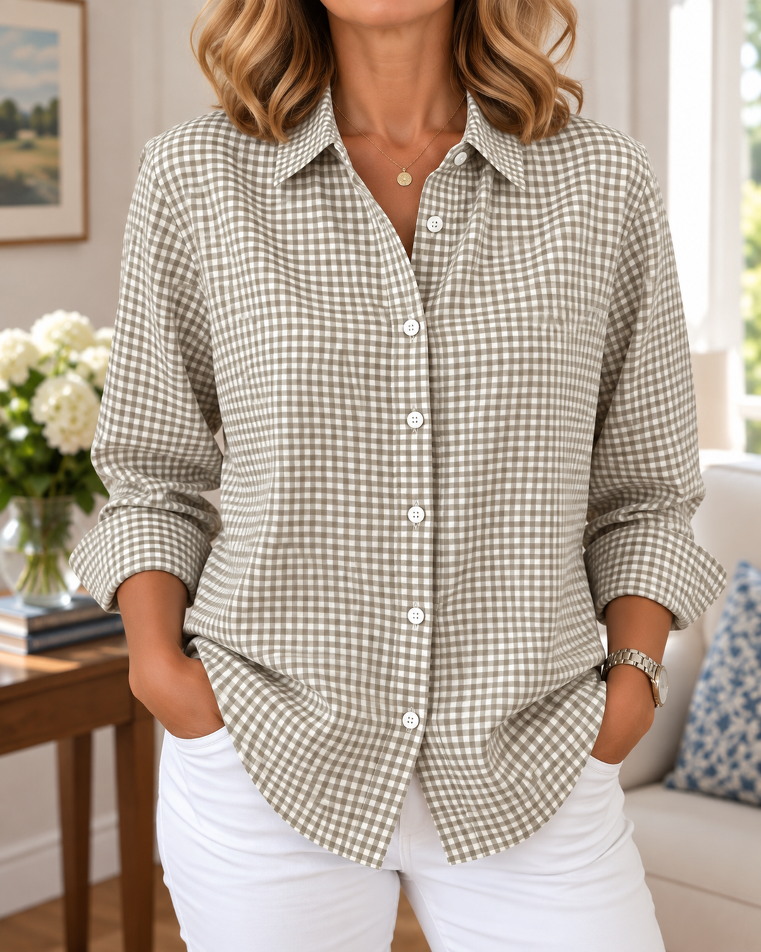 Tala - Long Sleeve Gingham Button Up Shirt