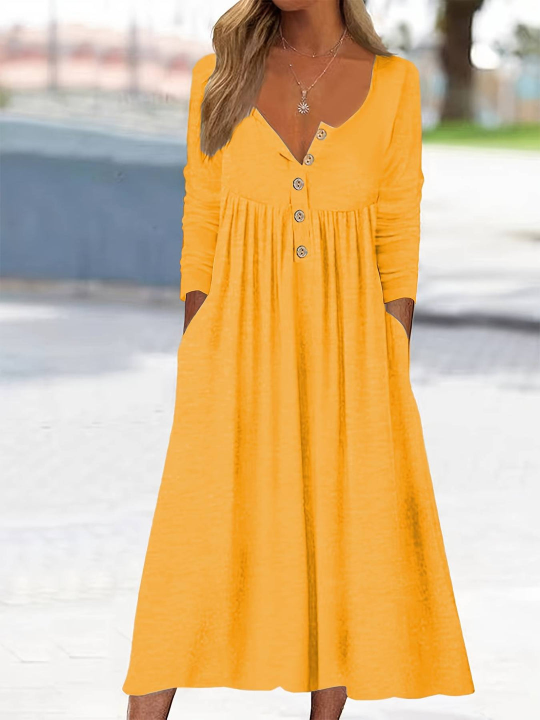 Imethma - Long Sleeve Dress With Button