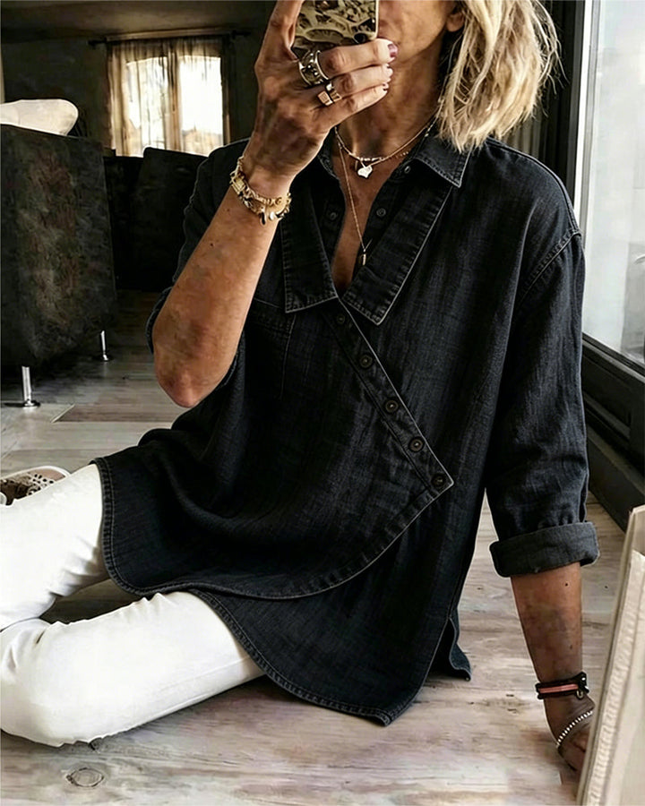 Kalisaisa - Plain Blouse With Diagonal Button Neck