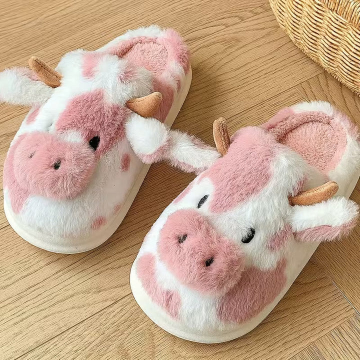 Echoglow - Spotted Cow Print Plush Indoor Slippers