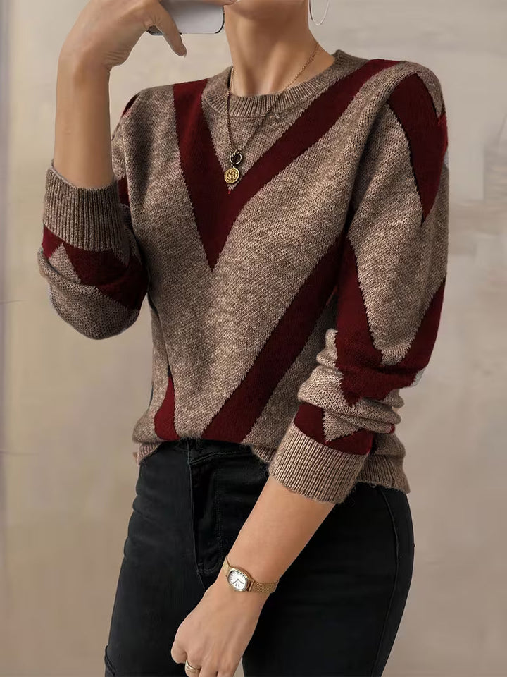 Auraflow - Geometric Pattern Round Neck Sweater
