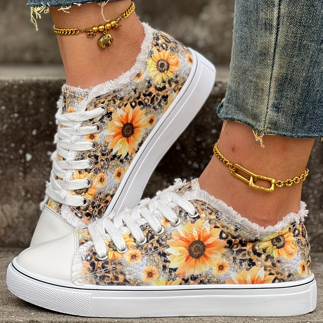 Portia - Sunflower Print Lace-Up Sneaker