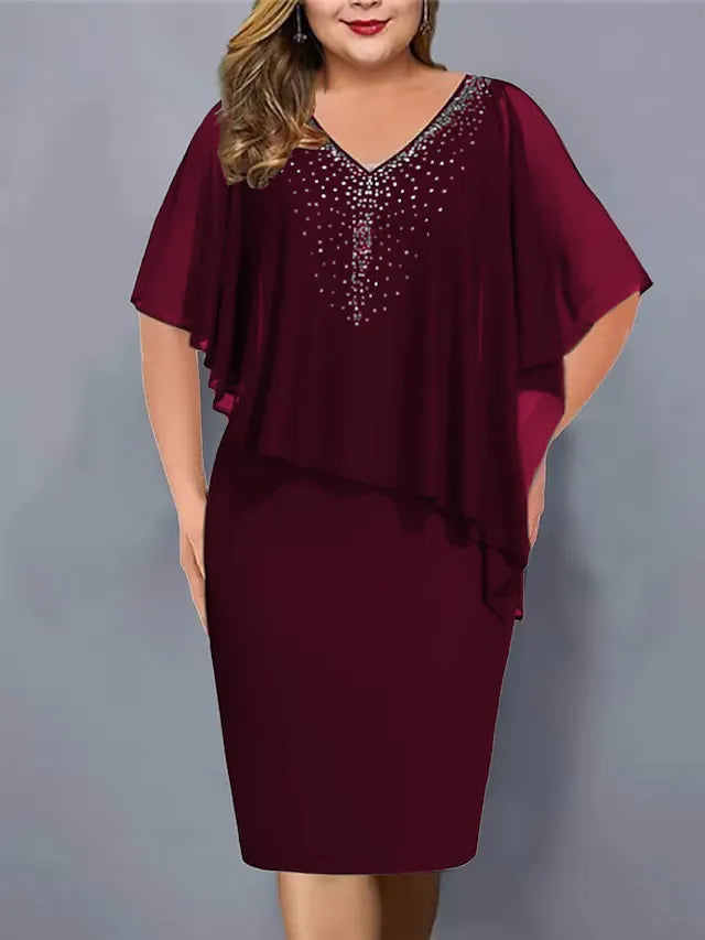 Genoveva - Rhinestone-Embellished Chiffon V-Neck Dress