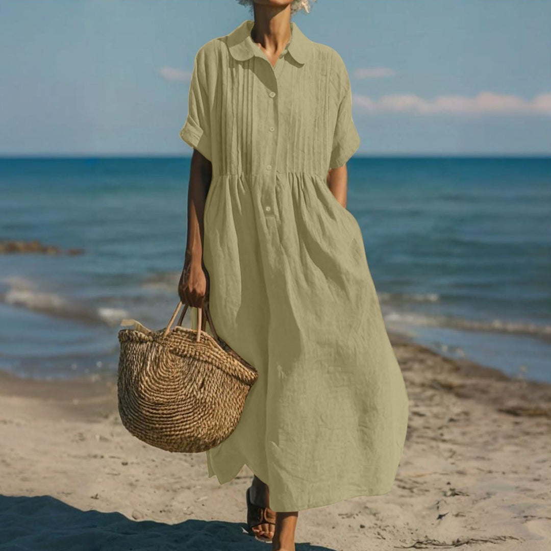 Janny - Elegant Flowy Cotton Shirt Dress