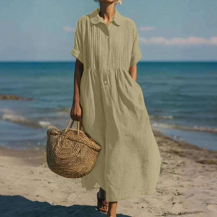 Janny - Elegant Flowy Cotton Shirt Dress