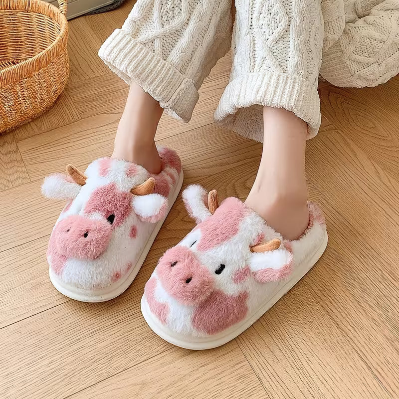 Echoglow - Spotted Cow Print Plush Indoor Slippers
