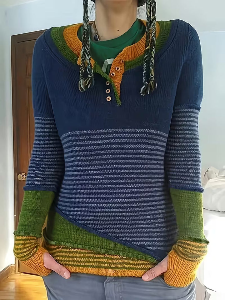 Vasieis - Color Block Striped Knitted Sweater