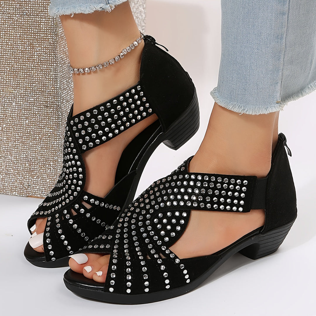 Denuta - Open Toe Rhinestone Wedge Sandals