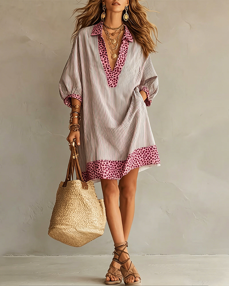 Marget - Leopard Print Panel Dress With Puff Sleeves