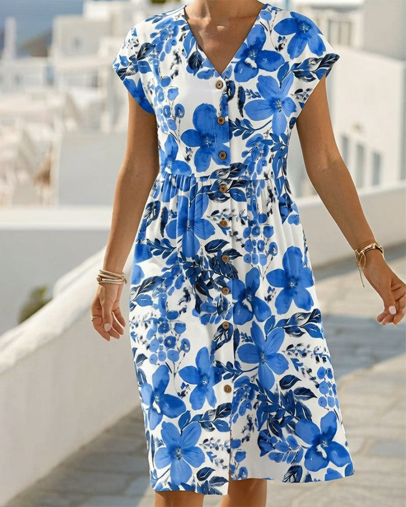 Sinera - Floral Print Dress With Short Sleeves