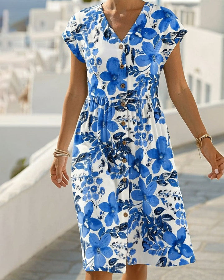 Sinera - Floral Print Dress With Short Sleeves