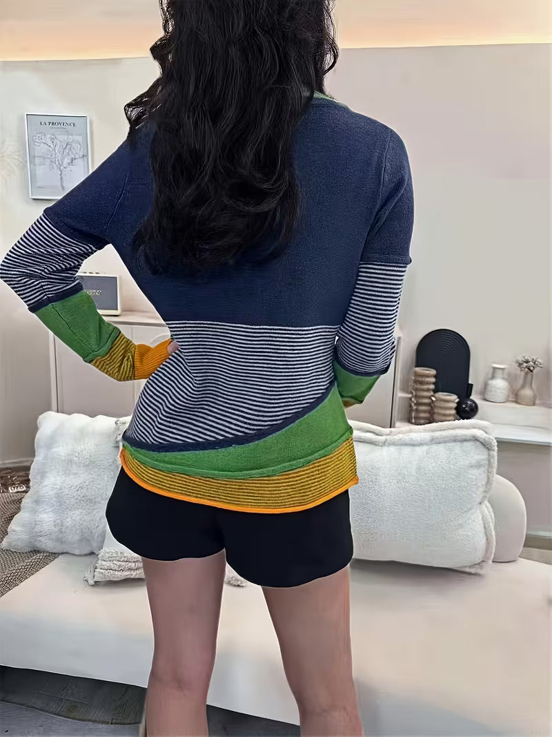 Vasieis - Color Block Striped Knitted Sweater