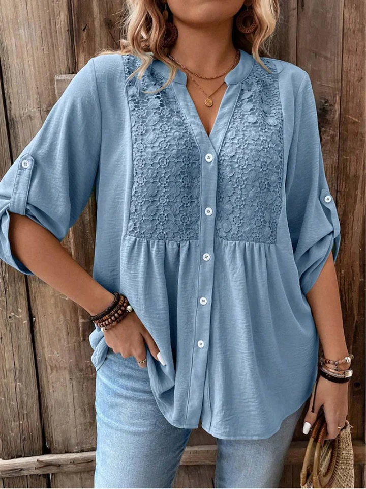 Thiyumi - Blouse With V-neck And Buttons
