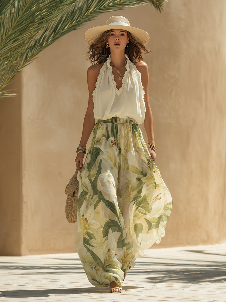 Mireella - Lily Print Flowing Two-Piece Set