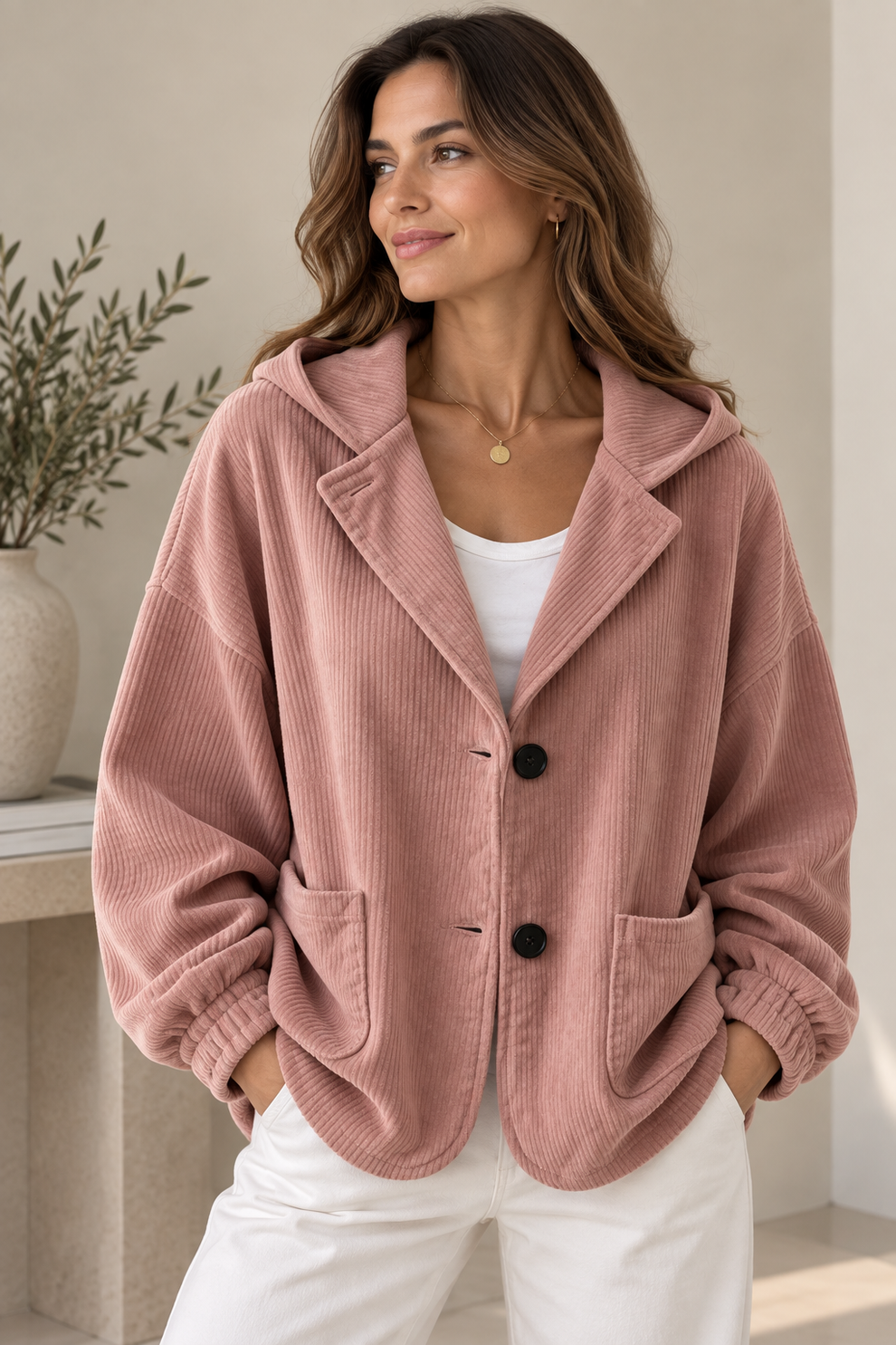 Camilessa - Oversized Corduroy Hooded Jacket