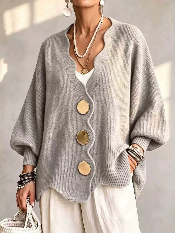 Zabriira - Button-Up Cardigan With Scalloped Edge