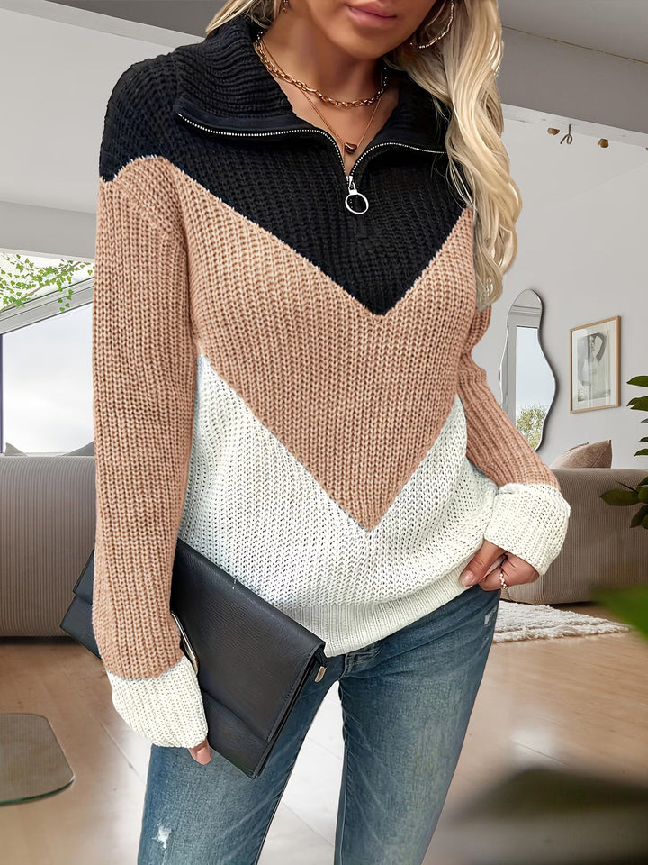 Vala - Elegant Knitted Sweater with Half Zip