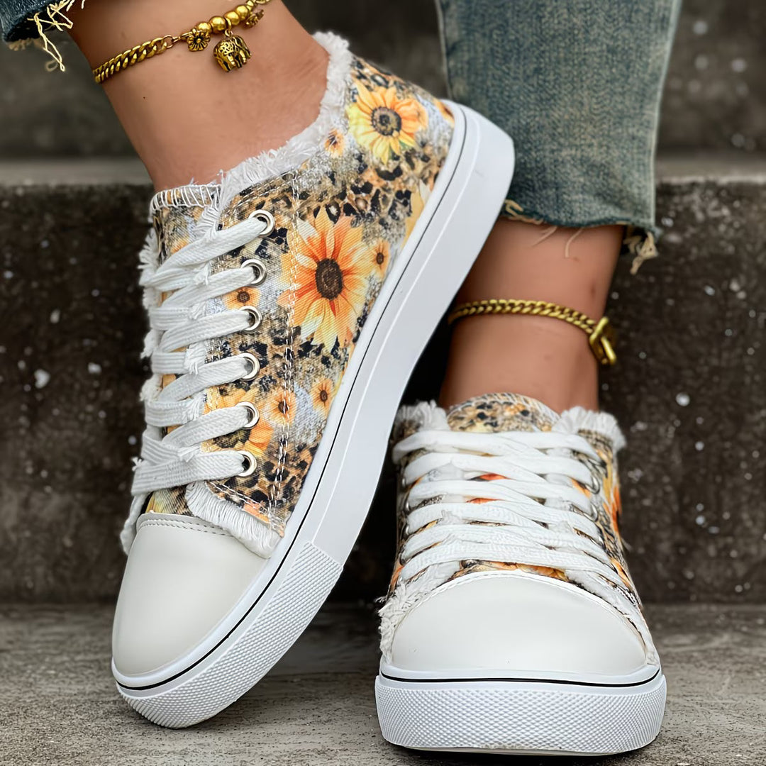 Portia - Sunflower Print Lace-Up Sneaker