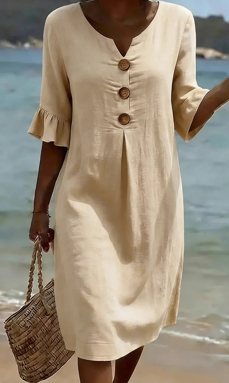 Mlaina - Elegant Midi Dress With Button