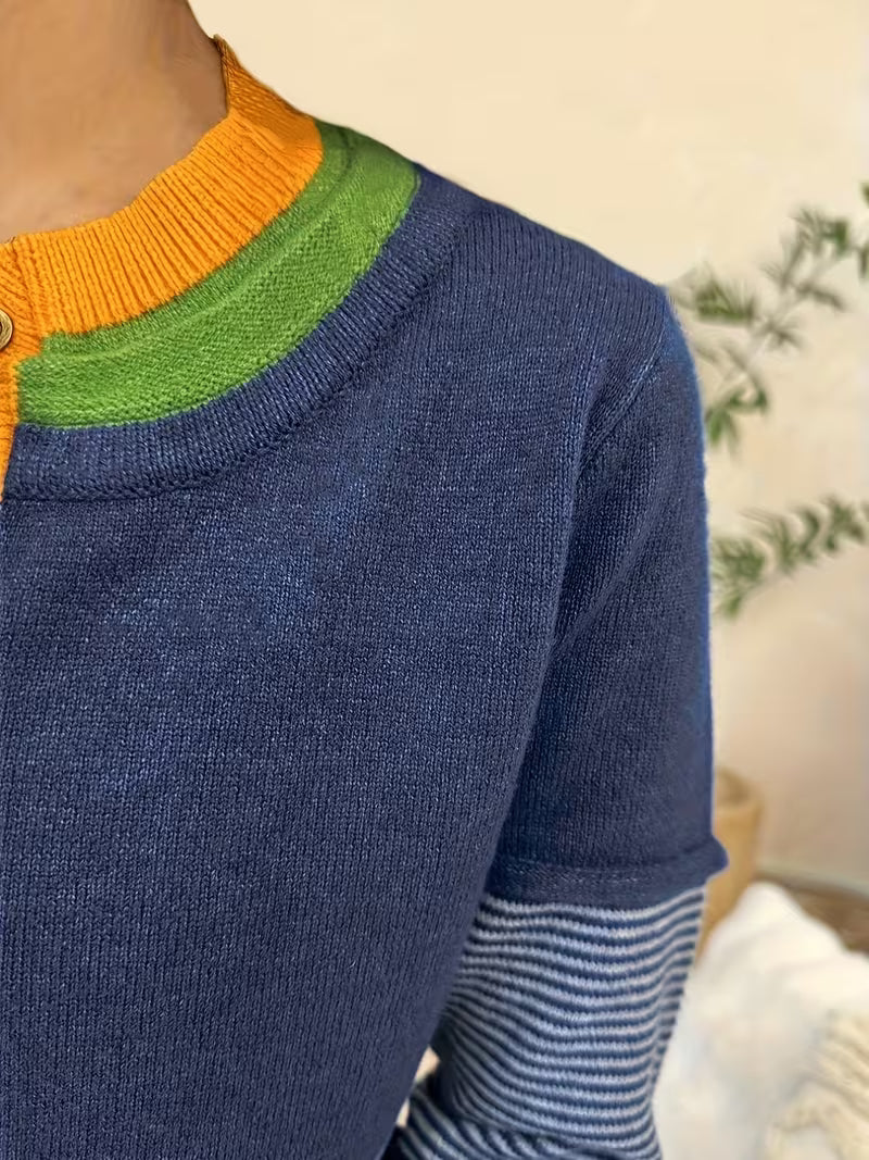 Vasieis - Color Block Striped Knitted Sweater