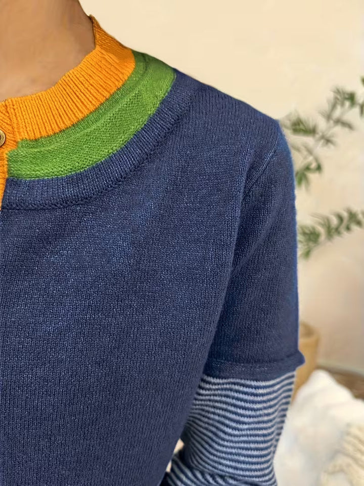 Vasieis - Color Block Striped Knitted Sweater
