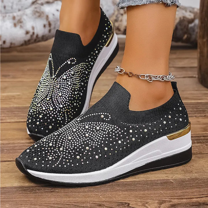 Josia - Rhinestone Butterfly Pattern Slip-on Sneakers