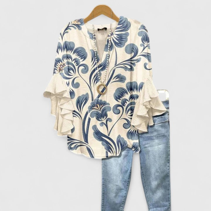 Juria - Floral Print Ruffle Sleeve Blouse