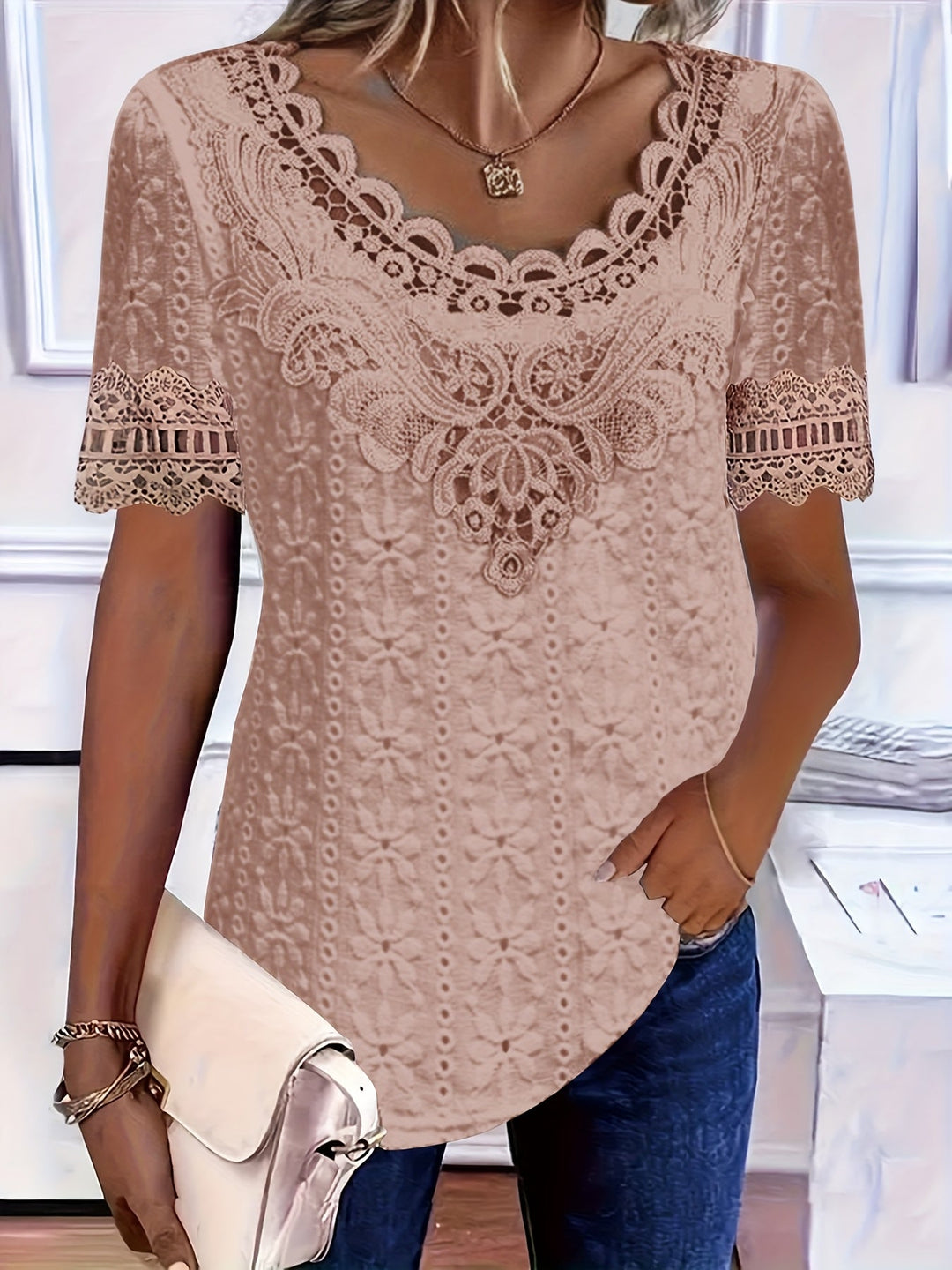 Rickea - Elegant Short Sleeve Blouse