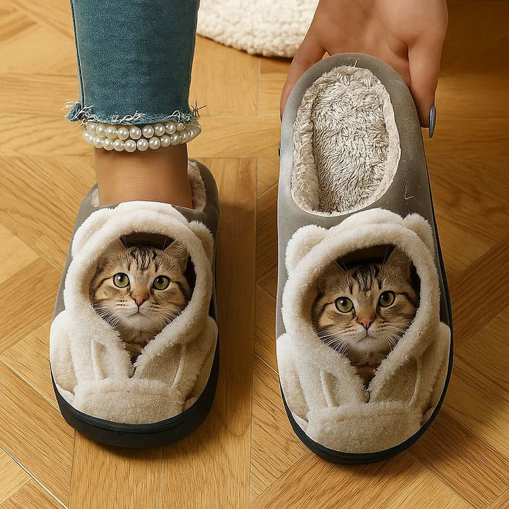 Kyroline - Cozy 3D Cat Face Slip-On Slippers