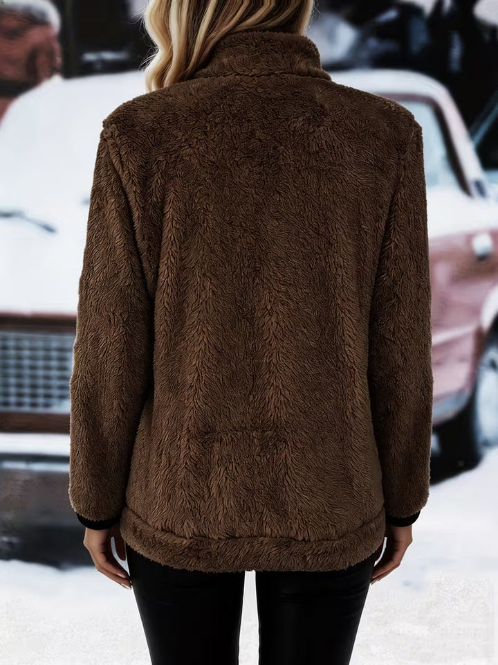 Esmeetta - Fuzzy Long Sleeve Zip-Up Jacket