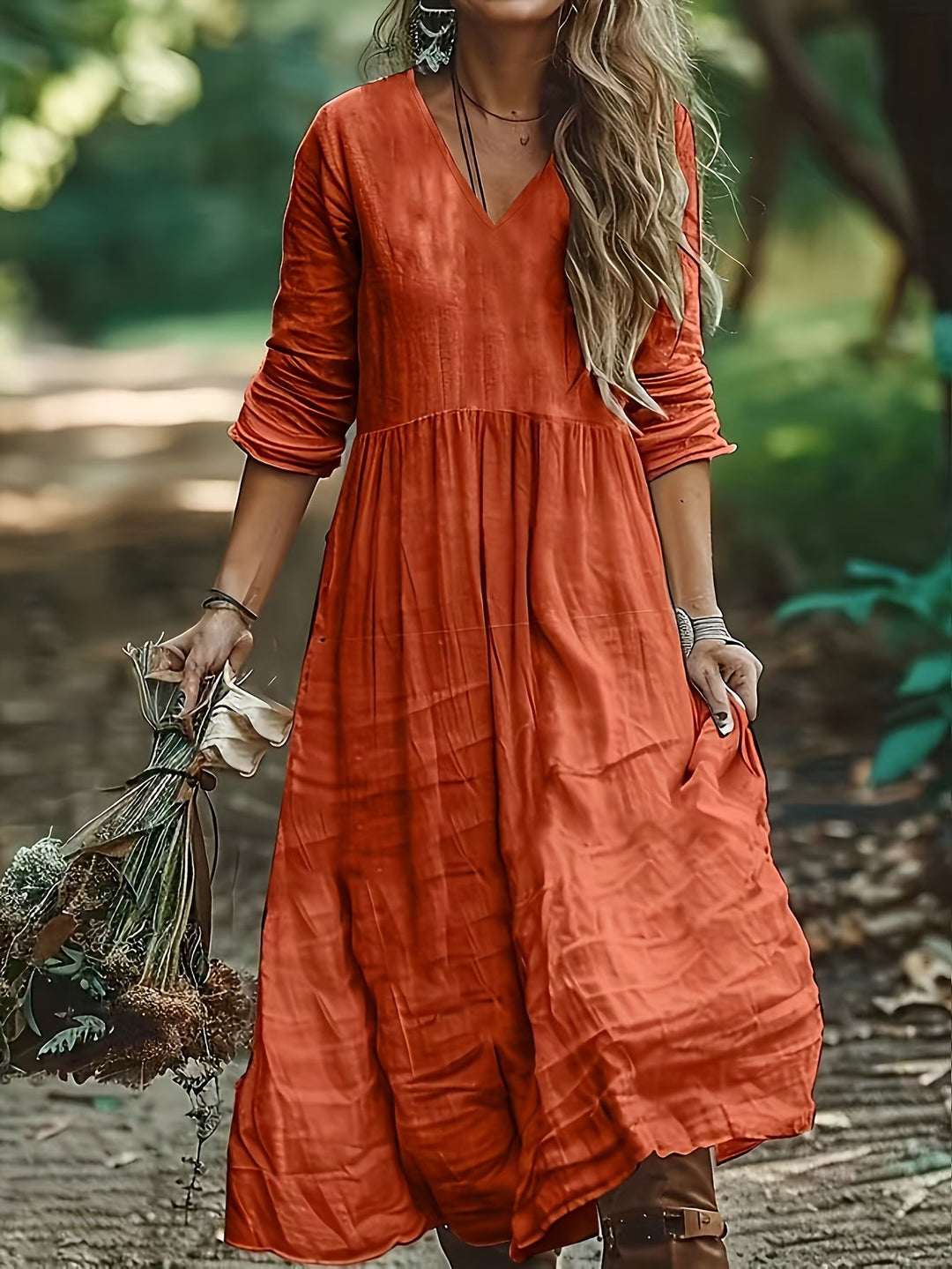 Shirron - Fashionable Long Dress With V Neck