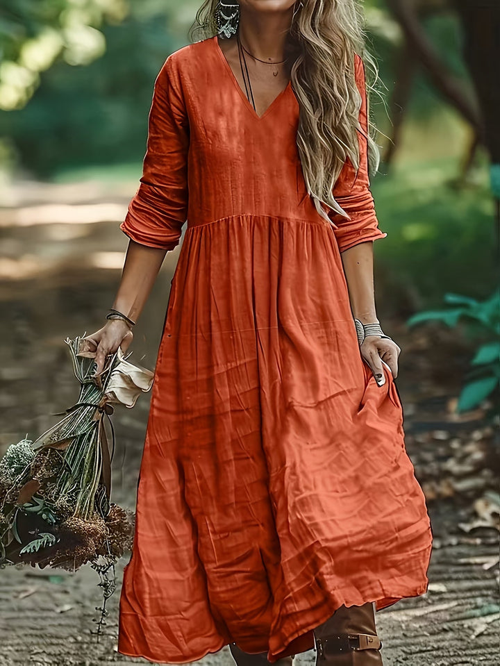 Shirron - Fashionable Long Dress With V Neck