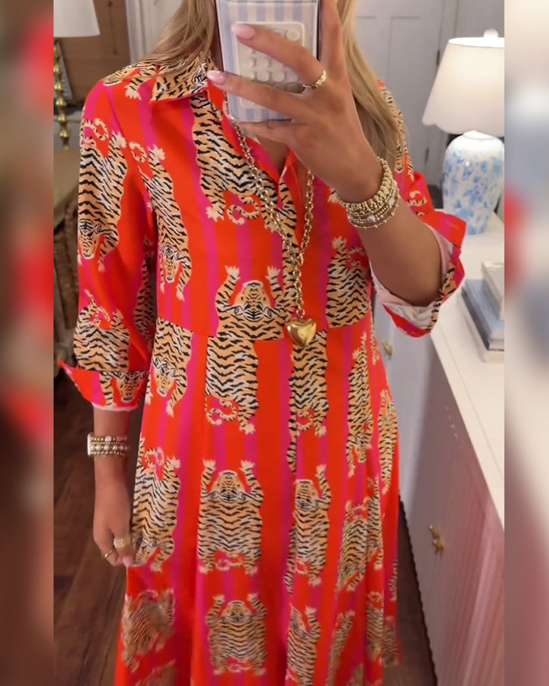Sinney - Printed Maxi Dress With Long Sleeve