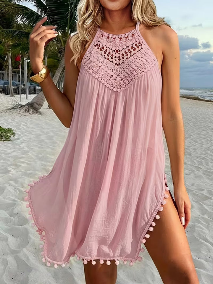 Shiena - Elegant Lace Crochet Halter Neck Dress