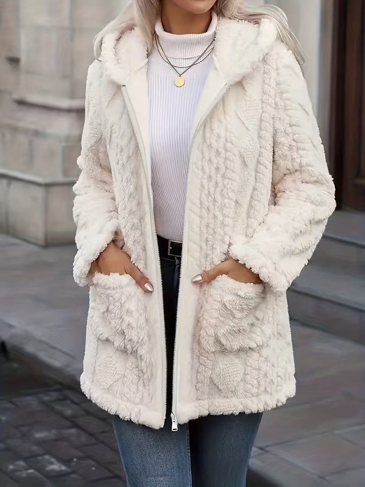 Zanea - Double Sided Plush Zip-Up Hooded Cardigan
