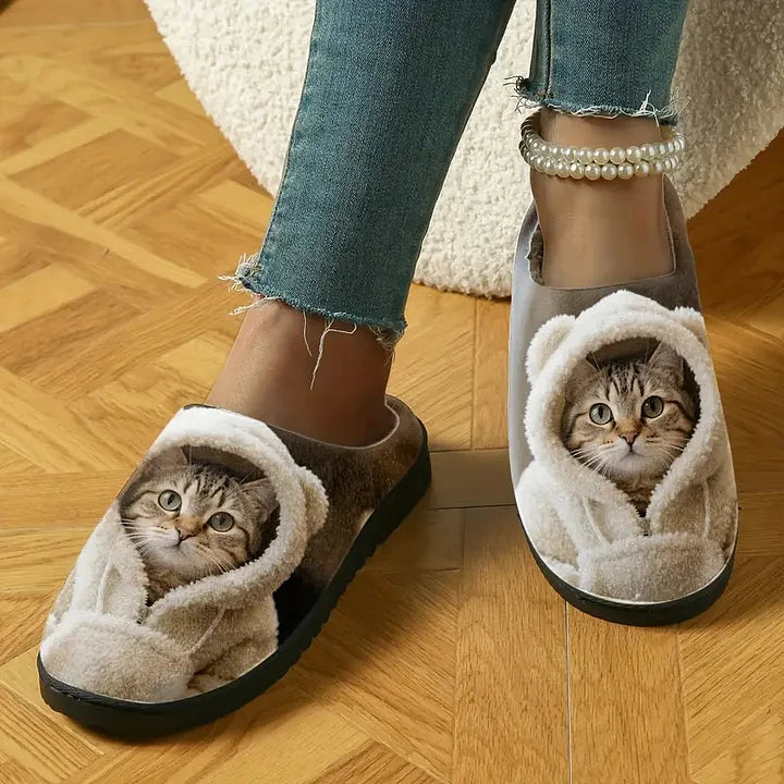 Kyroline - Cozy 3D Cat Face Slip-On Slippers