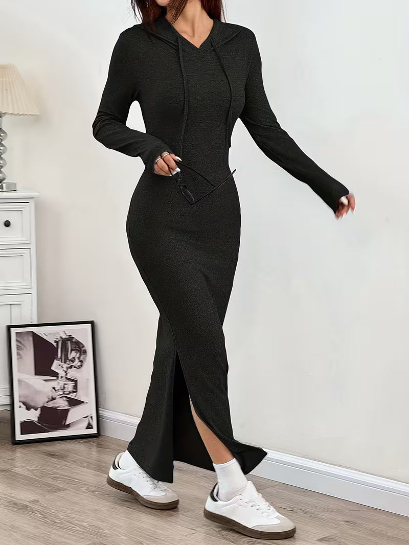 Valeia - Long Sleeve Maxi Dress With Hood