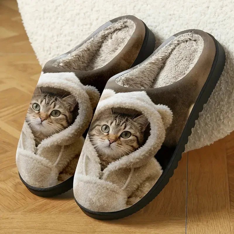 Kyroline - Cozy 3D Cat Face Slip-On Slippers