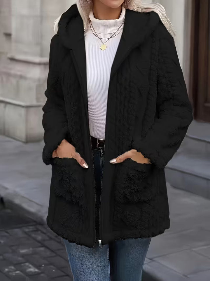 Zanea - Double Sided Plush Zip-Up Hooded Cardigan
