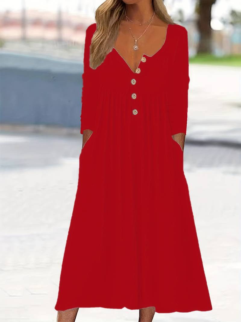 Imethma - Long Sleeve Dress With Button
