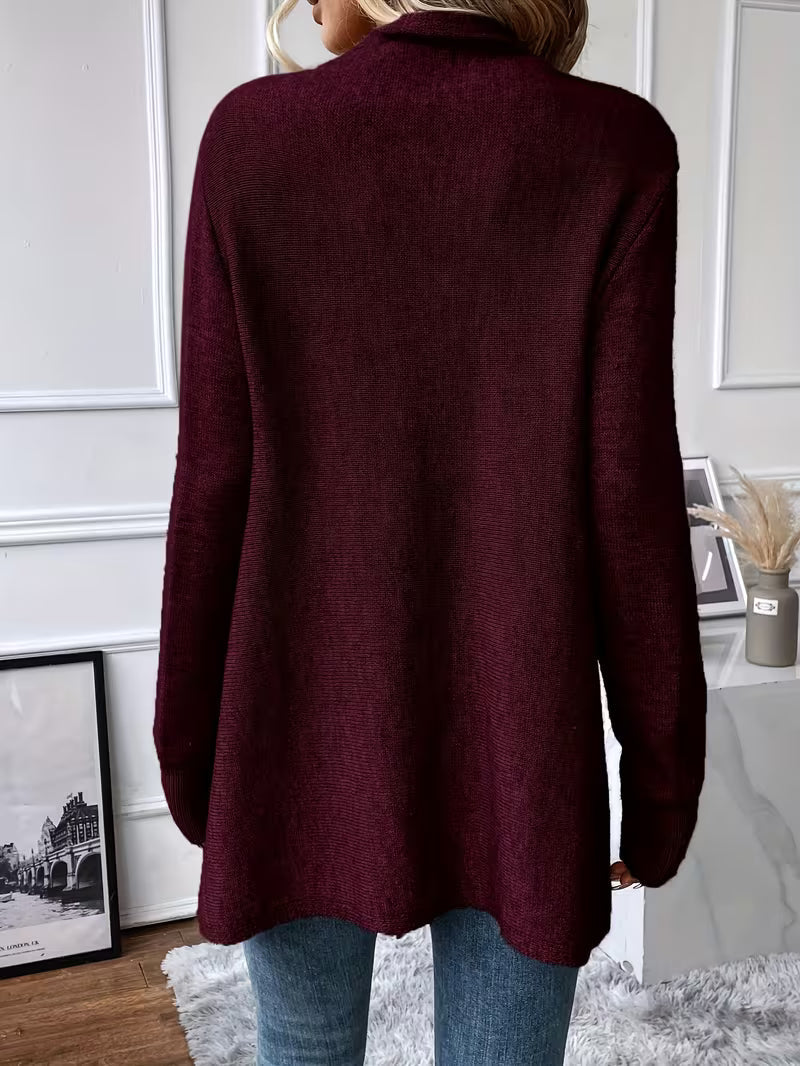 Theoaula - Draped Neck Cardigan With Fringed Trim